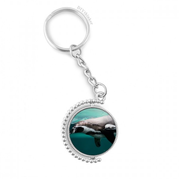 ocean deep blue penguin water picture rotatable keyholder disc accessories chain clip