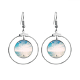 thumbnail image 1 of ocean sand beach sea picture earrings dangle hoop jewelry drop circle, 1 of 3