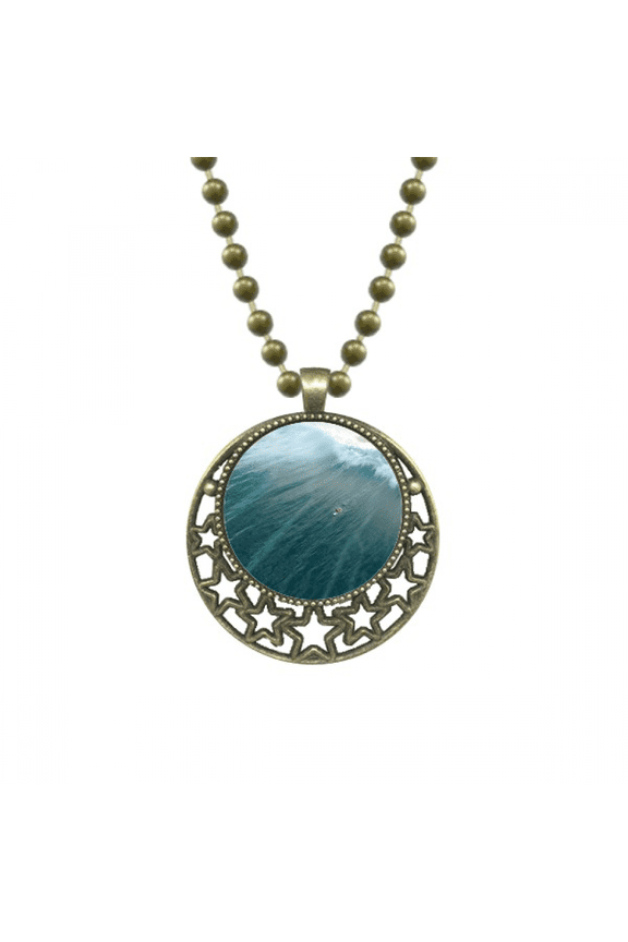 ocean sand beach sea surfing wave picture pendant star necklmoon chain jewelry