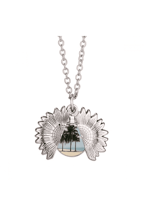 ocean sand beach sea tree picture sunflower necklace pendant locket jewelry