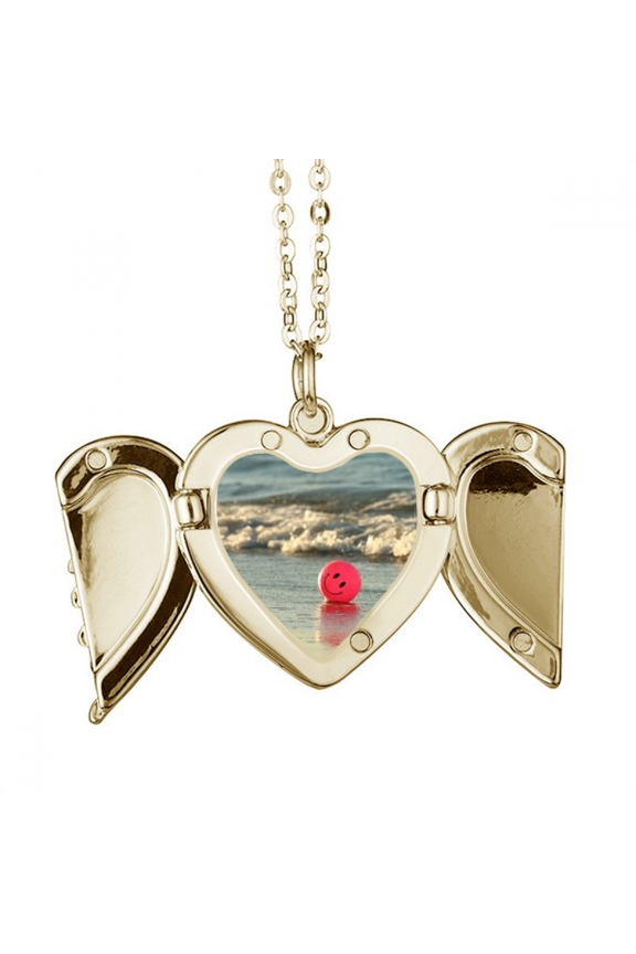 ocean sand beach sling fpicture folded wings peach heart pendant necklace
