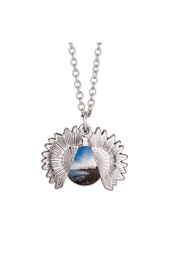 ocean st beach sea picture sunflower necklace pendant locket jewelry