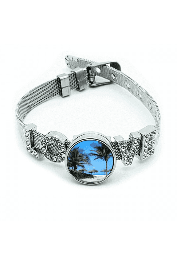 ocean tree blue picture Bracelet Wristband Crystal Love Adjustable Bangle