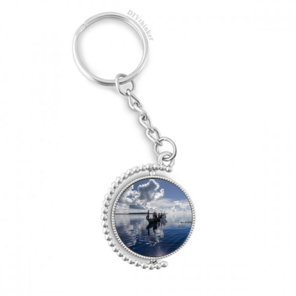 ocean water blue boat people picture rotatable keyholder disc accessories chain clip