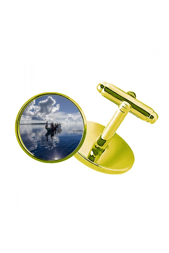 ocean water blue boat people picture studded business metal cufflinks en