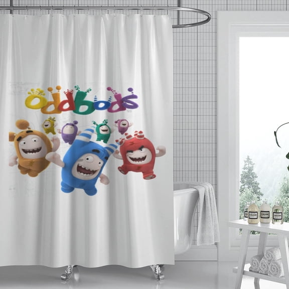 oddbods shower curtain showcases an iconic print, is waterproof, and installs easily, creating a unique atmosphere in your bathroom. Dimensions: 59" x 71" (150 x 180 cm).