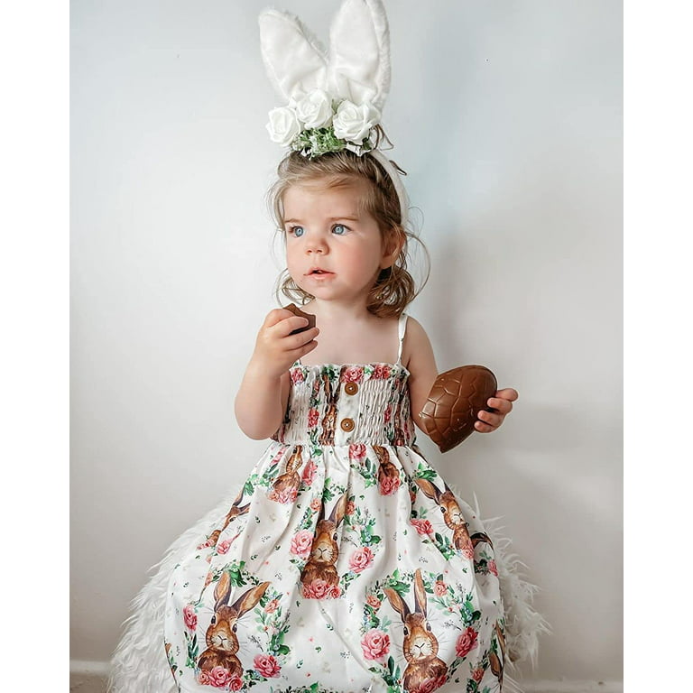 Toddler Kid Baby Girl Easter Outfit Sleeveless Button Bunny Dress One Piece  Summer Party Sundress