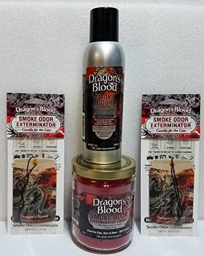 odor Dragon's Blood, Includes One 13 oz Jar Candle 7 Spray & Two Car Hangers All in Bundle, 4