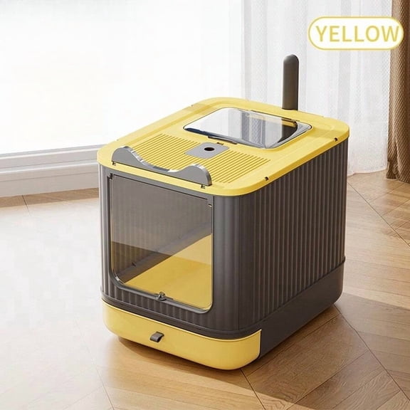 odorsTT 1 Piece Of Extra-Large Cat Litter Box with Front-Loading Drawer, Top Cover, Fully Enclosed Double Door,Proof Cat Toilet, Suitable for Cats 44 Pounds - Yellow