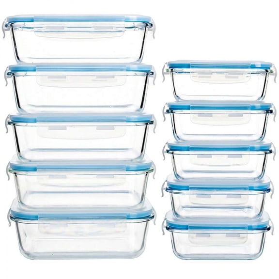 odorsTT 10 Pieces Blue Glass Meal Prep Containers with Steam Vent, Food Storage Containers with Airtight Lids, for Home Kitchen Office Lunch Portion Control, Freezer and Refrigerator