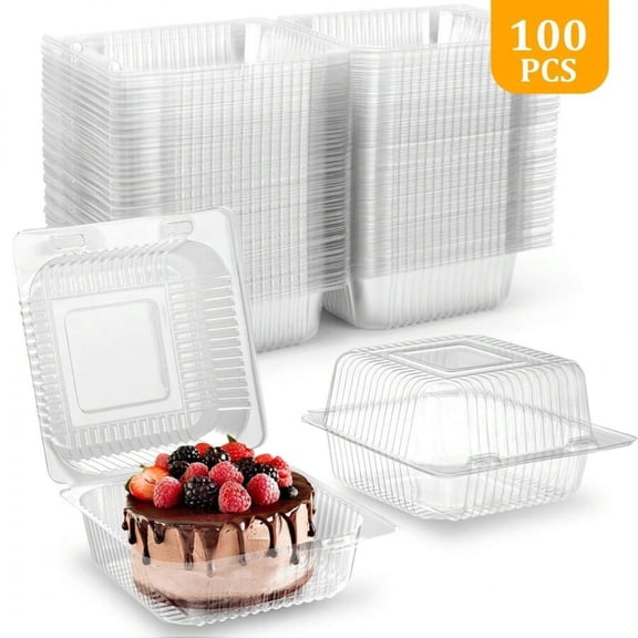 odorsTT 100PCS Transparent Plastic Square Cake Containers with Lids, 5.4 X 4.8 X 2.8 Inch | Household Cake Box for Wedding, Party, Mother's Day, Father's Day Gift, Gift Box