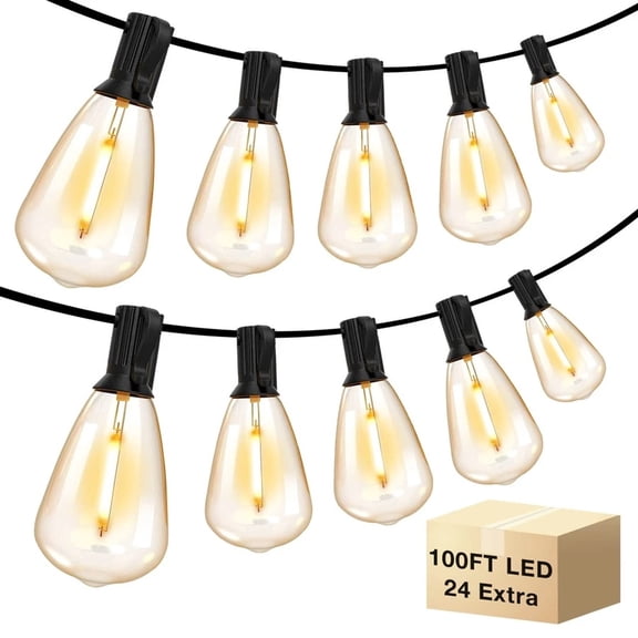 odorsTT 100ft Outdoor String Lights Waterproof, ST38 Globe Led Patio Lights with 24 Edison Vintage Bulbs, Connectable Outdoor Lights for Yard Porch Bistro