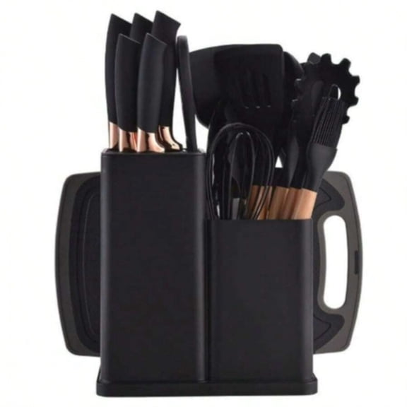 odorsTT 19-Piece High-Grade Stainless Steel Stylish And Practical Kitchen Knife Set, 5 Sharp Chef's Knives With 9 Pieces Of Silicone Kitchenware, Whisk Tongs And Cutting Board Silicone Easy To Clean,