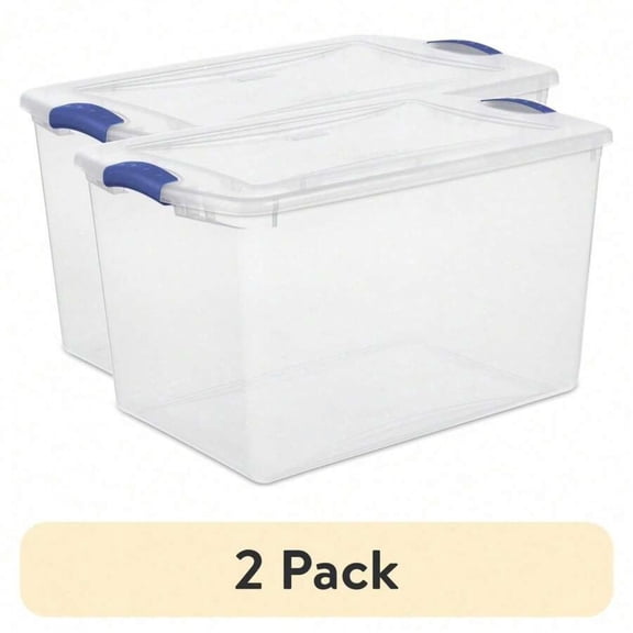 odorsTT (2 Pack) Large Storage Bin, 66 Quart Clear Plastic Storage Container with Latch Lid, Blue