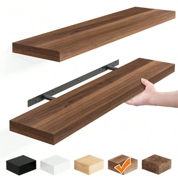 odorsTT 2 Pieces-Walnut-22in Bookshelves, Floating Shelves for Wall, Shelves Wall Mounted Shelf with Invisible Bracket for Bathroom, Living Room, Bedroom, Kitchen, Office Decor, Room Decor