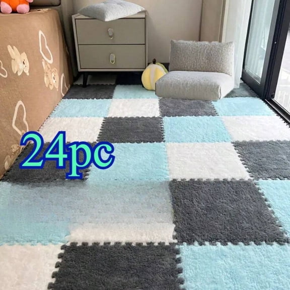 odorsTT 24pc Inspired Interlocking Carpet Pads, Easy To Clean, Square Pattern, Non-Slip EVA Backing, Protective Floor Tiles, Exercise Mat