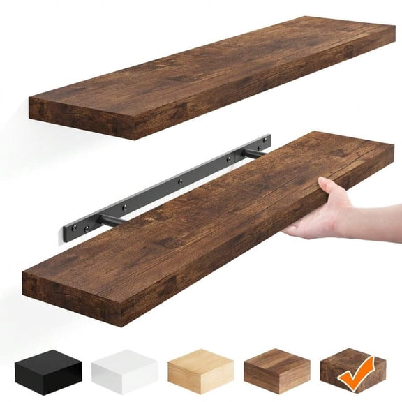 odorsTT 2pcs Brown Floating Shelves for Wall, 22in, Wall-Mounted, MDF Wood Room Decor, Rustic Wood Shelves for Bathroom, Living Room, Bedroom and Kitchen, Wall Shelves for Storage,Books,Room Decor