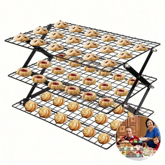 odorsTT 3-Layer Folding Cooling Rack, Cake Tools, Baking Accessories, Biscuit and Cake Drying Rack, Suitable for Kitchen, Outdoor Cooking Must-Have Women's Gifts