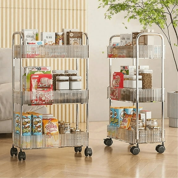 odorsTT 3 Tier Storage Trolley with Wheel, Shelves Clear Acrylic Rolling Utility Cart for Bathroom, Kitchen