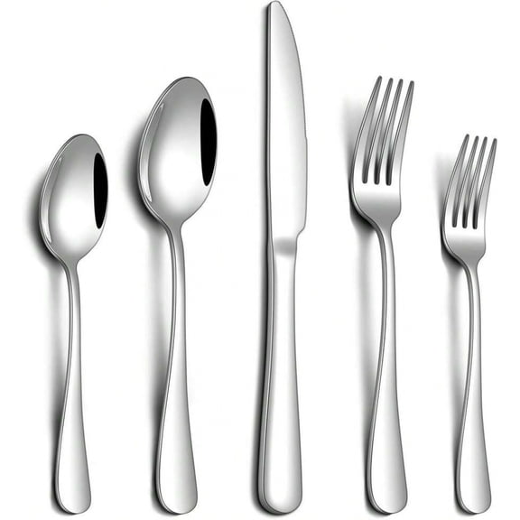 odorsTT 30 Piece Silver Silverware Set, Stainless Steel Flatware Set for 6 Novelty Flatware Cutlery Utensil Set Include Knife Fork Spoon Mirror Polished Dishwasher
