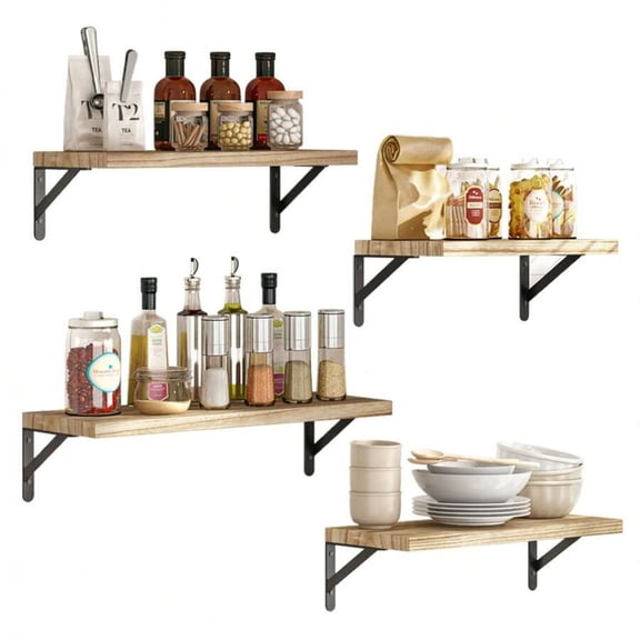 odorsTT 4 Sets Of Floating Shelves, Bookshelves, Floating Shelves for Wall, Bathroom Organizer, Rustic Board Shelves, Wall Hanging Decor, Wall Art, Fall Decor Home - Carbonized Black