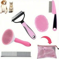 odorsTT 5pcsDog Grooming Kit - Deshedding Brush for Short Hair, Slicker Brush, Flea Comb, Puppy Brush Set in Pink