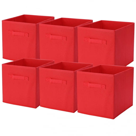 odorsTT 6 Pack Collapsible Cube Storage Bins, Fabric Storage Cubes Basket Organizer Bins with Handles for Closet(10.5" X 10.5") - Red