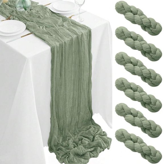odorsTT 6 Pack Green Cheesecloth Table Runner 17x108Inch Spring Easter Cheese Cloth Table Runner 9FT Boho Gauze Table Runners Rustic Sheer Table Runners for Wedding Bridal Party Decor