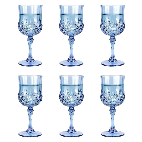 odorsTT 6 pcs Plastic Wine Drinking Glasses, 7oz Plastic Blue Vintage Champagne Vintage Wine Glasses, Unbreakable Goblets for Parties Wedding, Party, Red Wine Glass, Bars, Restaurants