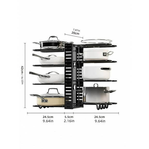 odorsTT 8 Tier Pot and Pan Organizer Rack for Cabinet With 3 DIY Methods, Adjustable Organizer for Pots, Pot Rack For Kitchen Organization