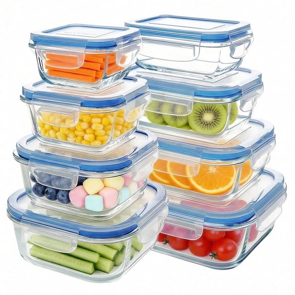 odorsTT 8PCS Blue Glass Food Storage Containers with Lids, Food Storage Containers, Leak-Proof, Suitable for Fruits, Vegetables, Kitchen, Picnic, Meal Preparation, Refrigerator