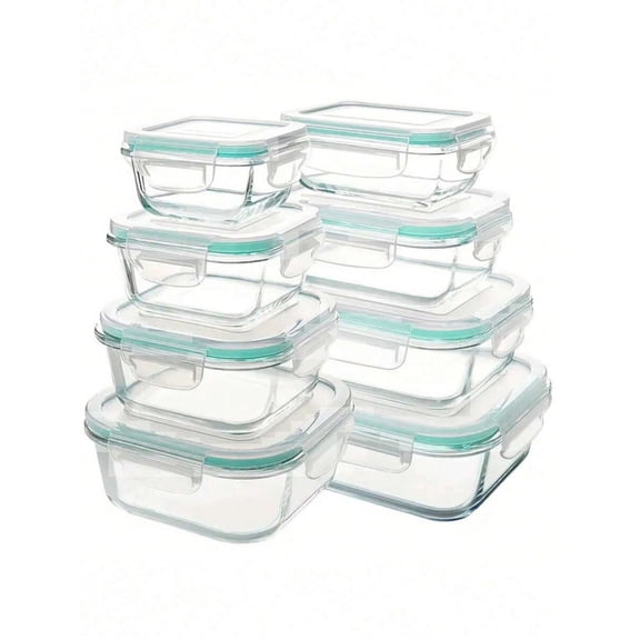 odorsTT 8PCS Green Glass Food Storage Containers with Lids, Food Storage Containers, Leak-Proof, Suitable for Fruits, Vegetables, Kitchen, Picnic, Meal Preparation, Refrigerator