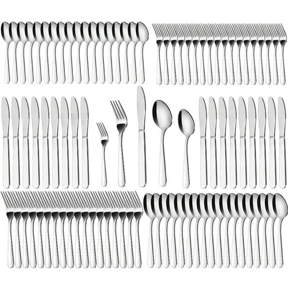 odorsTT 90pcs/Set Silver Tableware Set, 18 Pieces Silverware, Western Food Utensils, Dinner Knives, Forks and Spoons Essential, Suitable for Restaurants, Hotels, Family Birthday Parties