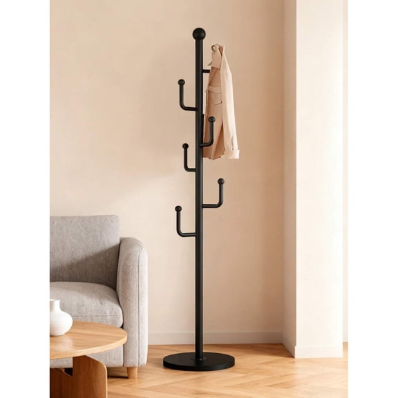 odorsTT Black Coat Rack with Storage Basket, Freestanding Clothes Rack, Coat Rack Stand for Hat Scarves Handbags Clothes,for Entryway, Moving Storage Rack for Bedroom Living Room