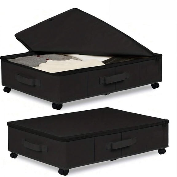 odorsTT Black Large-Capacity Wheeled Under-Bed Storage Box, Foldable Storage Container with Casters, Ideal for Clothes, Bedding, Toys, Saves Space In Bedrooms and Dorm Rooms, Organizes Belongings