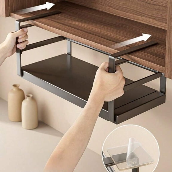 odorsTT Black Multifunctional Kitchen Utensil and Seasoning Storage Rack Under Cabinets and Wall-Mounted Cabinets; Extendable, Tiered, Multifunctional Kitchen Storage Rack