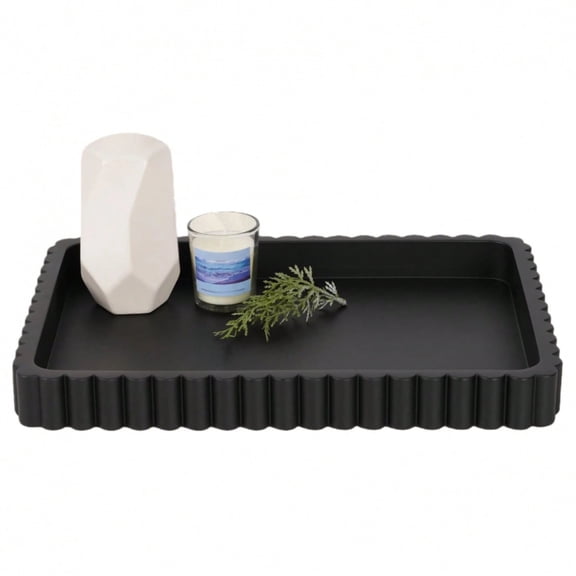 odorsTT Boho Wood Decorative Tray - Bathroom Trays,Solid Pattern Centerpiece for Coffee Table, Multipurpose Tabletop Jewelry Organizer, Fall Home Decor - Black Square Tray
