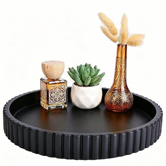 odorsTT Boho Wood Decorative Tray - Bathroom Trays,Solid Pattern Centerpiece for Coffee Table, Multipurpose Tabletop Jewelry Organizer, Fall Home Decor - Black