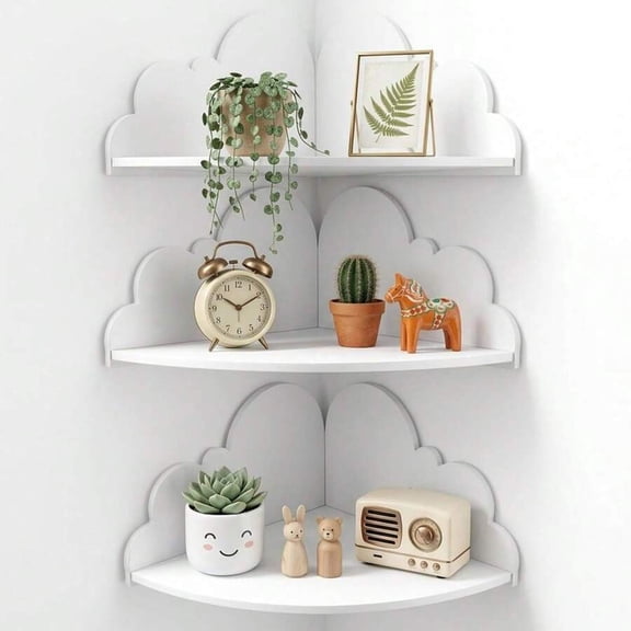 odorsTT Cloud Floating Corner Shelves - Set Of 3 Cloud Corner Wall Shelves, White Floating Shelf, Small Cute Clouds Dispaly Shelf for Toys, Plants & Storage