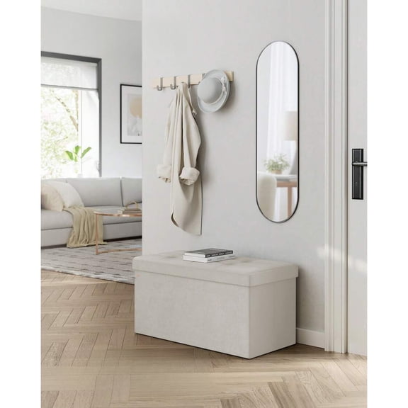 odorsTT Cream White Storage Ottoman Bench, Foldable Foot Rest, 15 x 30 x 15 Inches, End of Bed Bench, Storage Chest, Load 660 lb, Living Room, Bedroom, Entryway