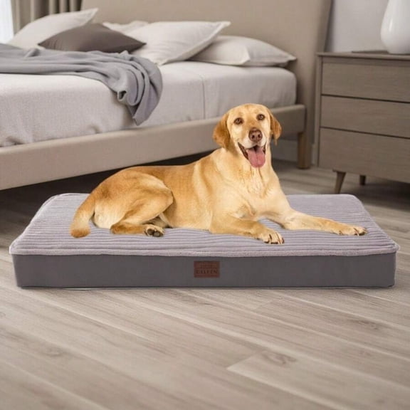 odorsTT Dog Bed Mats for Large Dogs Removable Washable Cover, Non-Slip Bottom Durable Dog Crate Bed Mat (Light Grey, L(36''x27''x3'')