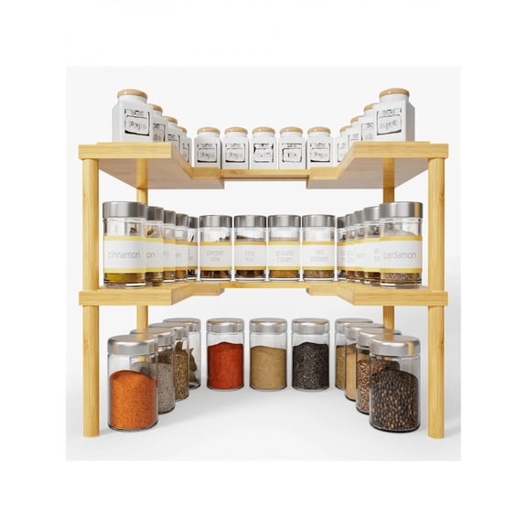 odorsTT Expandable Bamboo Spice Rack Organizer for Cabinet - Stackable Shelves for Kitchen Seasoning & Pantry Storage, Sturdy & Versatile