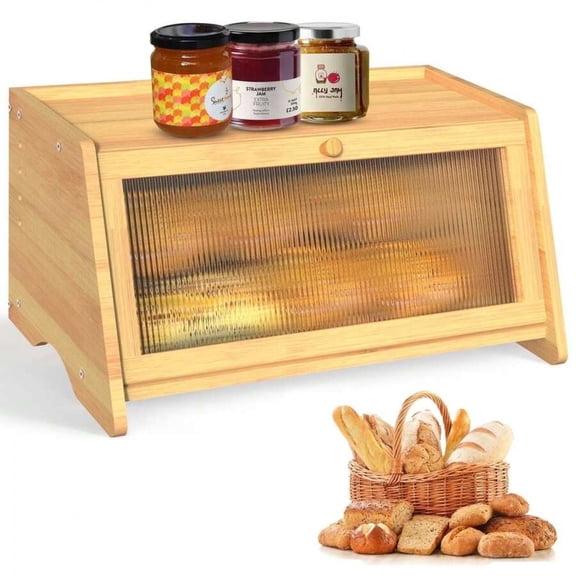 odorsTT Farmhouse Corner Bread Bin Bamboo Wood Bread Box for Kitchen Counters Vintage Storage Organizer for Homemade Bread Bagels Toast Modern Kitchen Organization