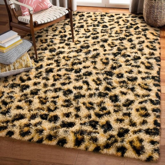 odorsTT Fluffy Leopard Rug, Premium Cheetah Print Rugs, Soft Comfy Carpet for Bedroom Livingroom Home Decor - Camel-4x6 feet