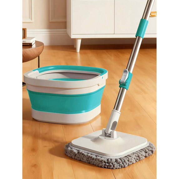 odorsTT Green Flat Floor Mop and Bucket Set, Foldable Spin Mop for ...