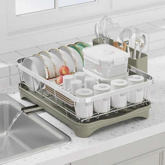 odorsTT Grey 304 Stainless Steel Dish Drying Rack with Drain Board ...