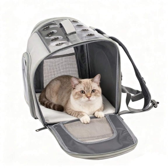 odorsTT Grey Cat Backpack, Breathable Pet Backpack with Front Opening, Foldable Backpack Bag, Breathable Mesh Window, Dog Backpack for Hiking, Walking, Travel