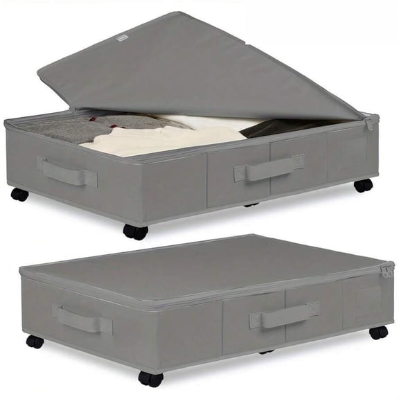 odorsTT Grey Large-Capacity Wheeled Under-Bed Storage Box, Foldable Storage Container with Casters, Ideal for Clothes, Bedding, Toys, Saves Space In Bedrooms and Dorm Rooms, Organizes Belongings