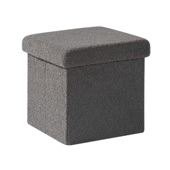 odorsTT Grey Storage Ottoman Cube, Folding Storage Ottoman, Storage Chest, Sherpa Storage Ottoman with Lid, Small Ottoman Stool Foot Rest Stool for Living Room Bedroom Dorm,12.6inches