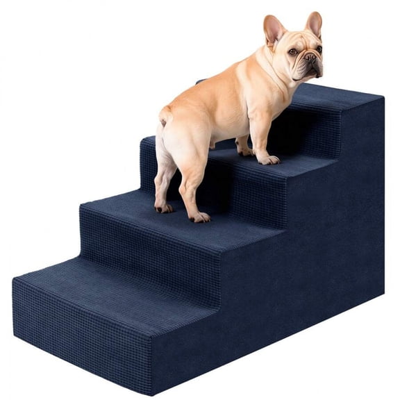 odorsTT Navy Blue 4 Steps Dog Stairs for Dogs, High-Density Foam Pet Steps with Supporting Board, Non-Slip Removable Washable Cover